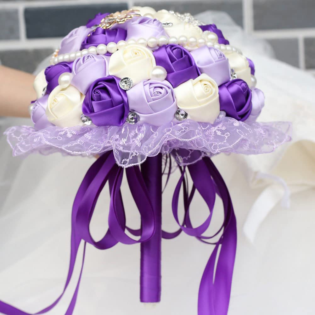 Amazon.com: Gkvszy Purple Bridal Wedding Bouquet with